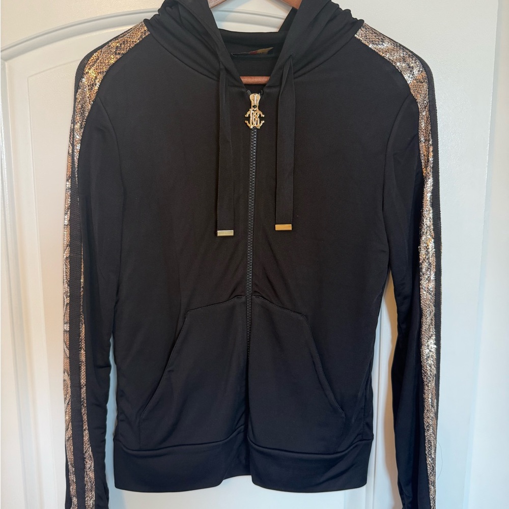 Roberti Cavalli Gym Suite Size Hoodie Size 40 and Pants Size 38 Color Black. .